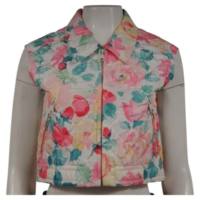 Pre-owned Chanel Vintage 95c Floral Diamond Quilted Cc Logo Vest Size 38 Pink White Jacket