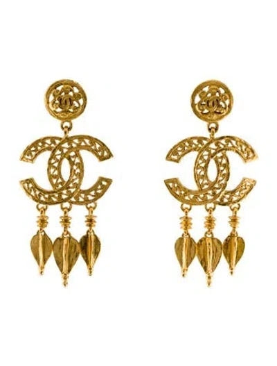 Pre-owned Chanel Vintage Arabesque Cc Chandelier Clip-on Earrings In Multi