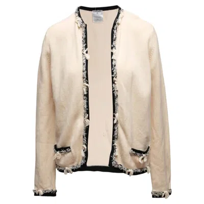 Pre-owned Chanel Vintage Beige & Black  Cashmere Open Front Cardigan Size Fr 42