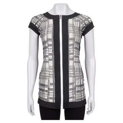 Pre-owned Chanel Vintage Black & White Short Sleeve Zip Cardigan Fr 34 / Xs