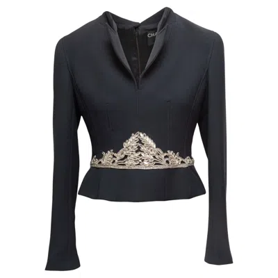 Pre-owned Chanel Vintage Black  Embellished Wool Blazer Top Size Fr 42