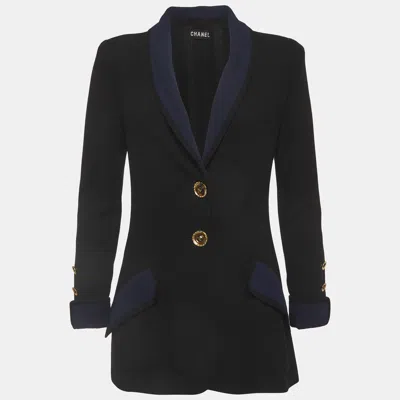 Pre-owned Chanel Vintage Black Crepe Button Front Blazer M