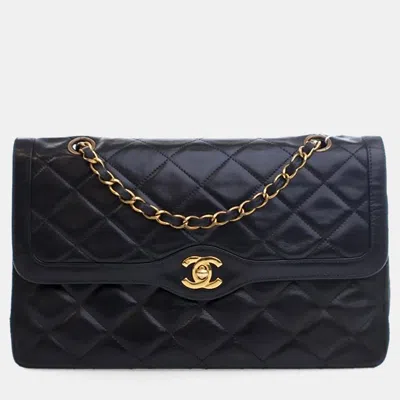 Pre-owned Chanel Vintage Black Lambskin Paris Double Flap Bag