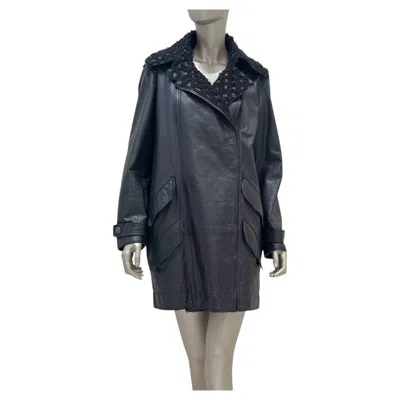Pre-owned Chanel Vintage Black Leather Boucl� Trim Jacket Sz. 42-44