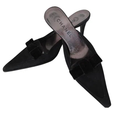 Pre-owned Chanel Vintage Black Leather Bow Mule Heels Eu 38