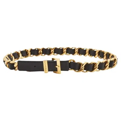 Pre-owned Chanel Vintage Black Leather Buckle Gold Chain Link Belt, 1990s
