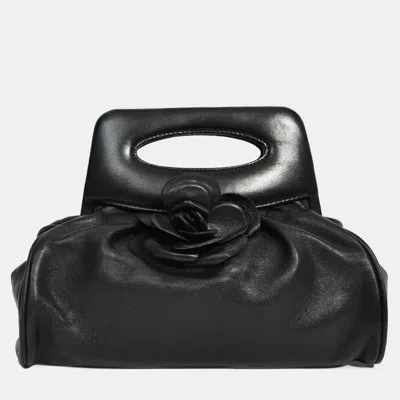Pre-owned Chanel Vintage Black Leather Camellia Frame Clutch Bag
