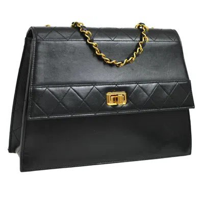 Pre-owned Chanel Vintage Black Leather Gold Box Small Kelly Evening Shoulder Flap Bag