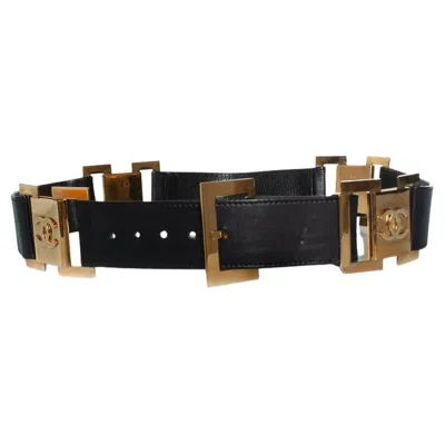 Pre-owned Chanel , Vintage Black Leather Logo Belt