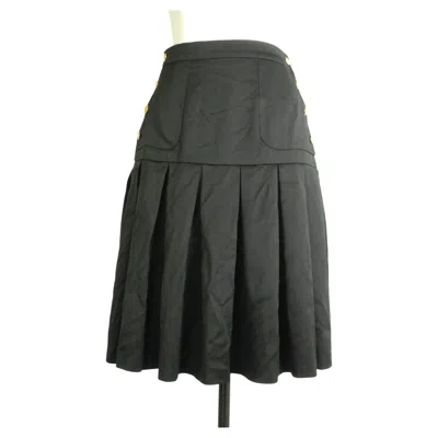Pre-owned Chanel Vintage Black Pleated Skirt With Gold Tone Cc Logo Buttons