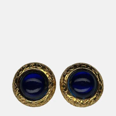 Pre-owned Chanel Vintage Blue And Gold Clip On Earrings