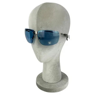Pre-owned Chanel Vintage Blue Lens Matte Silver Sunglasses C2000s