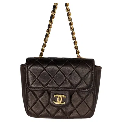 Pre-owned Chanel Vintage Brown Lambskin Quilted Micro Mini Flap Belt Bag Charm