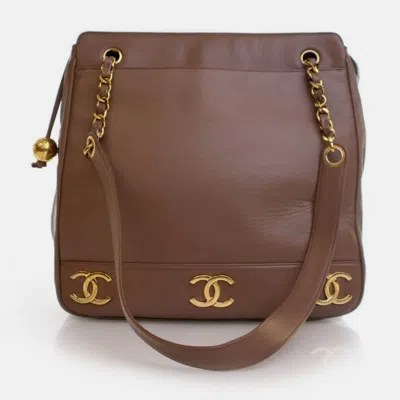 Pre-owned Chanel Vintage Brown Lambskin Triple Cc Tote