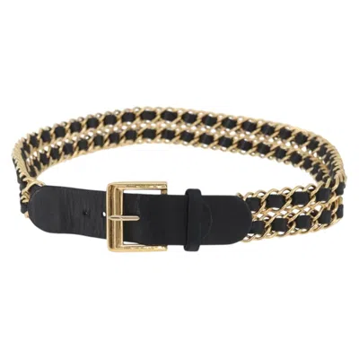 Pre-owned Chanel Vintage Buckle Chain Belt Leather And Metal Black Leather Belts Accessory ()