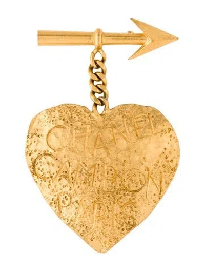 Pre-owned Chanel Vintage Cambon Heart & Arrow Brooch In Multi