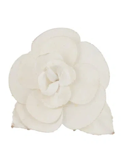 Pre-owned Chanel Vintage Camellia Brooch In White