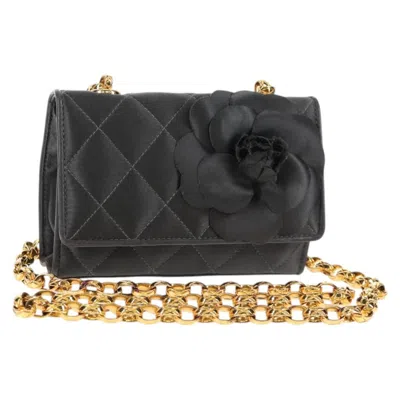 Pre-owned Chanel Vintage Camellia Flap Crossbody Bag Satin And Mesh Satin Shoulder Bag Bag () In Black