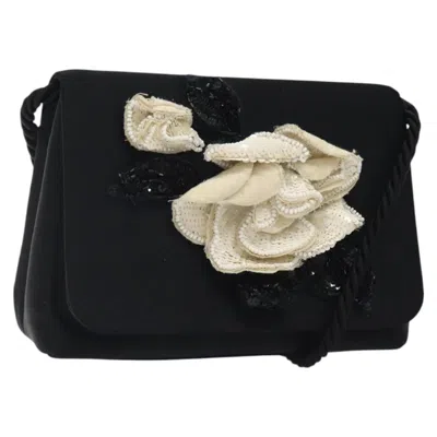 Pre-owned Chanel Vintage Camellia Flap Crossbody Bag Silk Silk Shoulder Bag Bag () In Black