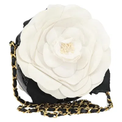 Pre-owned Chanel Vintage Camellia Round Evening Bag Lambskin And Satin Black Patent_leather Clutche & Pouche B