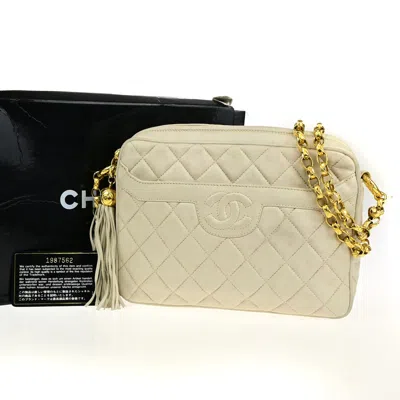 Pre-owned Chanel Vintage Camera Tassel Bag Chevron Lambskin Leather Shoulder Bag Bag () In Multi