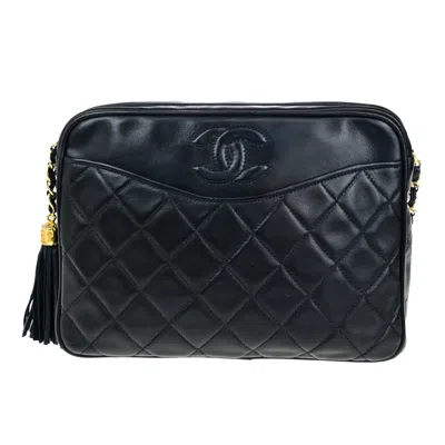 Pre-owned Chanel Vintage Camera Tassel Bag Quilted Leather Leather Shoulder Bag Bag () In Blue