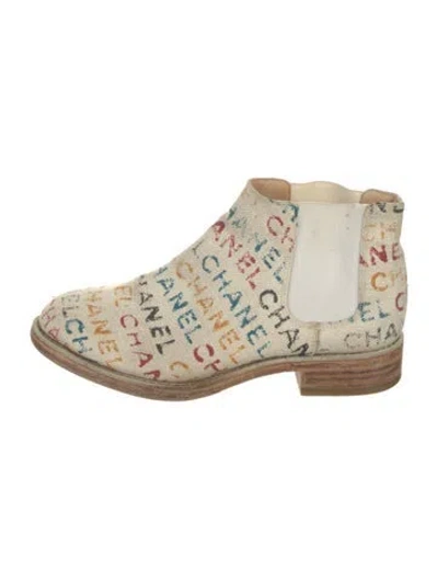 Pre-owned Chanel Vintage Canvas Chelsea Boots In Neutral