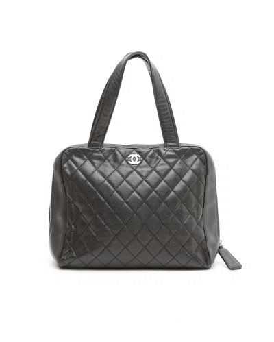 Pre-owned Chanel Vintage Caviar Cc Zip Around Bowler Bag In Black