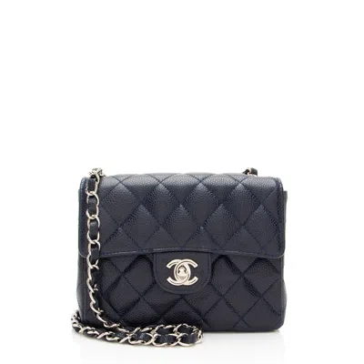 Pre-owned Chanel Vintage Caviar Classic Square Mini Flap Bag In Blue