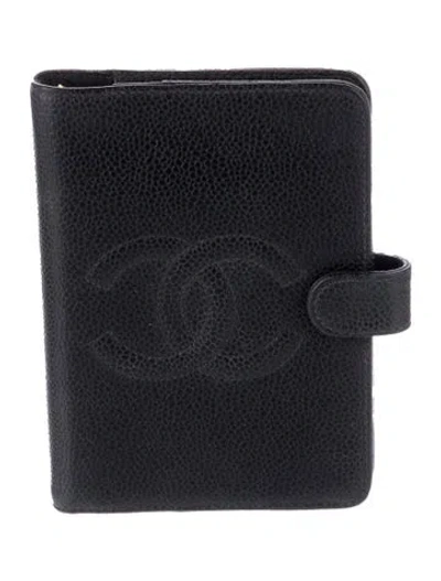 Pre-owned Chanel Vintage Caviar Timeless Agenda Cover In Black