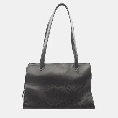 Pre-owned Chanel Vintage Cc Black Caviar Leather Tote Bag