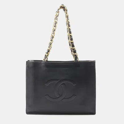 Pre-owned Chanel Vintage Cc Black Leather Chain Tote Bag
