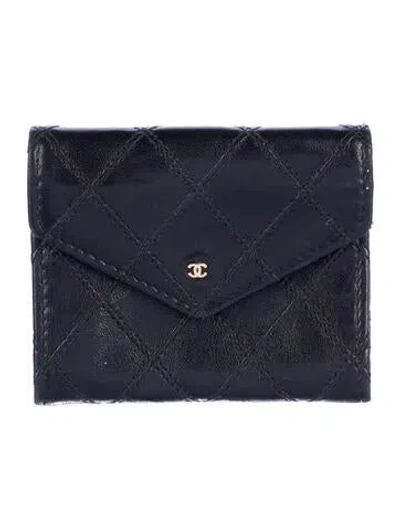 Pre-owned Chanel Vintage Cc Coin Pouch Compact Wallet In Black