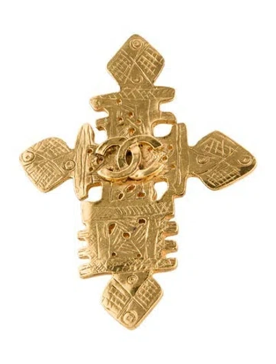 Pre-owned Chanel Vintage Cc Cross Brooch In Multi