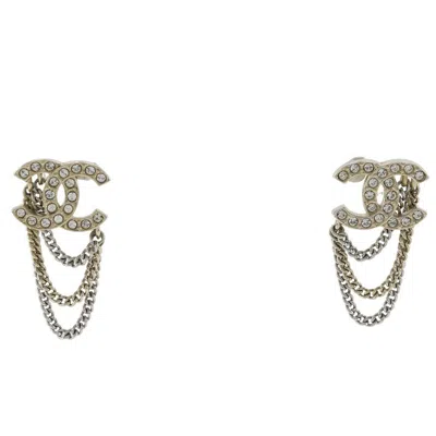 Pre-owned Chanel Vintage Cc Earrings Metal And Rhinestone Metal Earrings Jewelry () In Gold