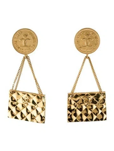 Pre-owned Chanel Vintage Cc Flap Bag Drop Clip-on Earrings In Multi