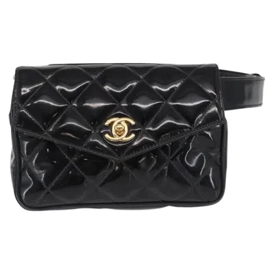 Pre-owned Chanel Vintage Cc Flap Waist Bag Patent Leather Black Patent_leather Clutche & Pouche Bag (