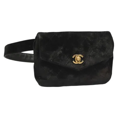 Pre-owned Chanel Vintage Cc Flap Waist Bag Quilted Leather Velvet Handbag () In Black