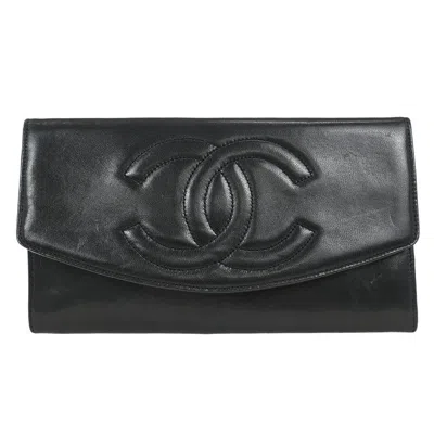 Pre-owned Chanel Vintage Cc Flap Wallet Leather Black Leather Wallets Accessory ()