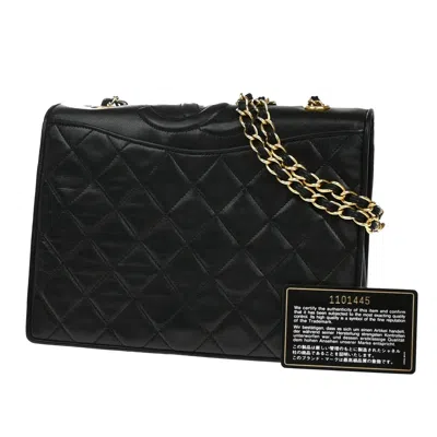 Pre-owned Chanel Vintage Cc Full Flap Bag Quilted Lambskin Leather Shoulder Bag Bag () In Black