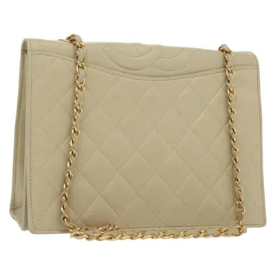 Pre-owned Chanel Vintage Cc Full Flap Bag Quilted Lambskin Leather Shoulder Bag Bag () In Sand