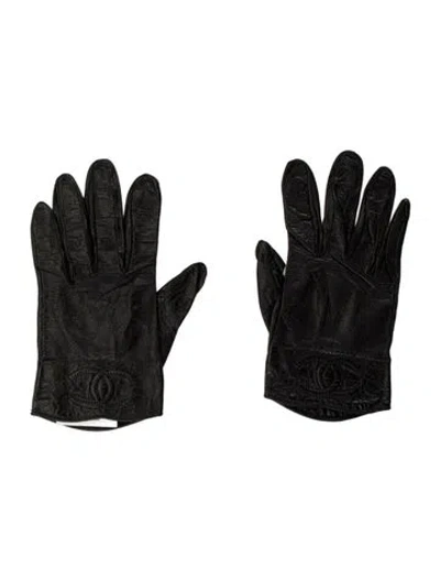 Pre-owned Chanel Vintage Cc Leather Gloves In Black