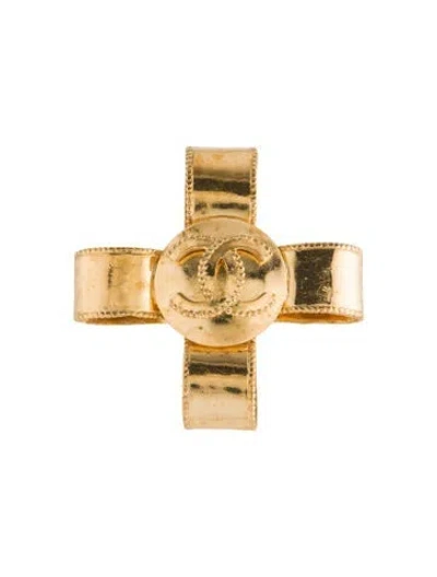 Pre-owned Chanel Vintage Cc Logo Ribbon Cross Brooch In Multi
