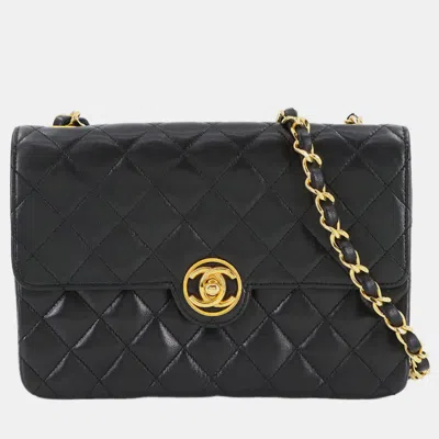 Pre-owned Chanel Vintage Cc Mini Quilted Lambskin Chain Flap Bag In Black