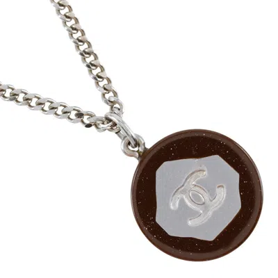 Pre-owned Chanel Vintage Cc Pendent Necklace Plated Metal Metal Jewelry () In Silver