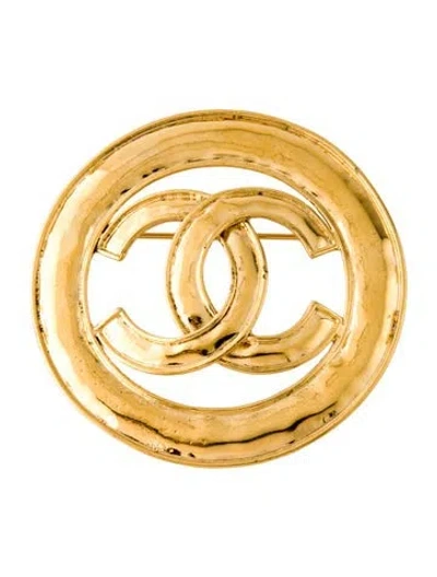 Pre-owned Chanel Vintage Cc Pin Brooch In Gold