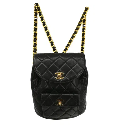 Pre-owned Chanel Vintage Cc Pocket Quilted Lambskin Black Leather Backpack Bag ()