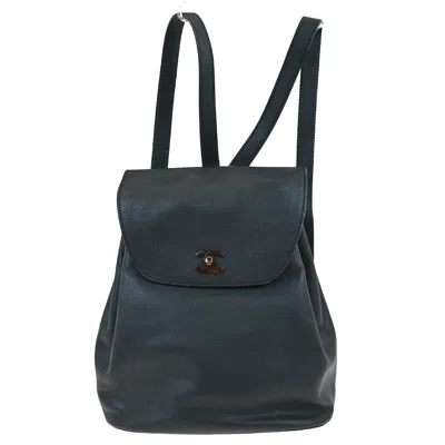 Pre-owned Chanel Vintage Cc Resin Flap Backpack Leather Black Leather Backpack Bag ()