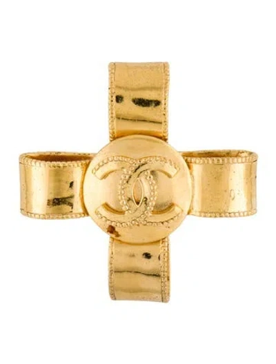 Pre-owned Chanel Vintage Cc Ribbon Cross Brooch In Multi