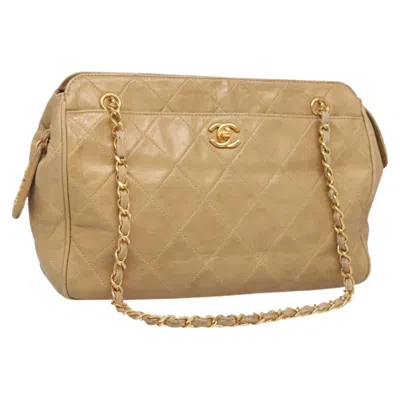 Pre-owned Chanel Vintage Cc Shoulder Bag Lambskin Leather Bag () In Sand